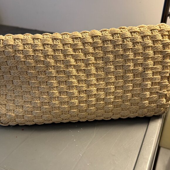 Brighton natural woven bag with black leather twisted handles. - Picture 2 of 15